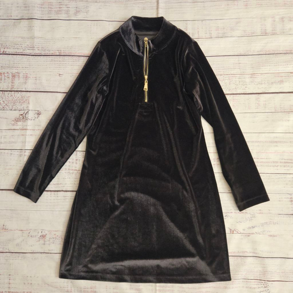 Spartina 449 Dresses & Skirts - Spartina 449 Nora Half Zip Black Velour Long Sleeve Dress Womens Medium